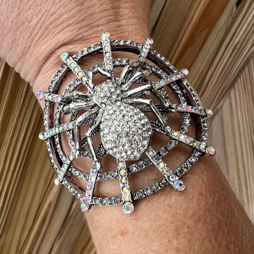 Spiderweb Rhinestone Silver Cuff! New!